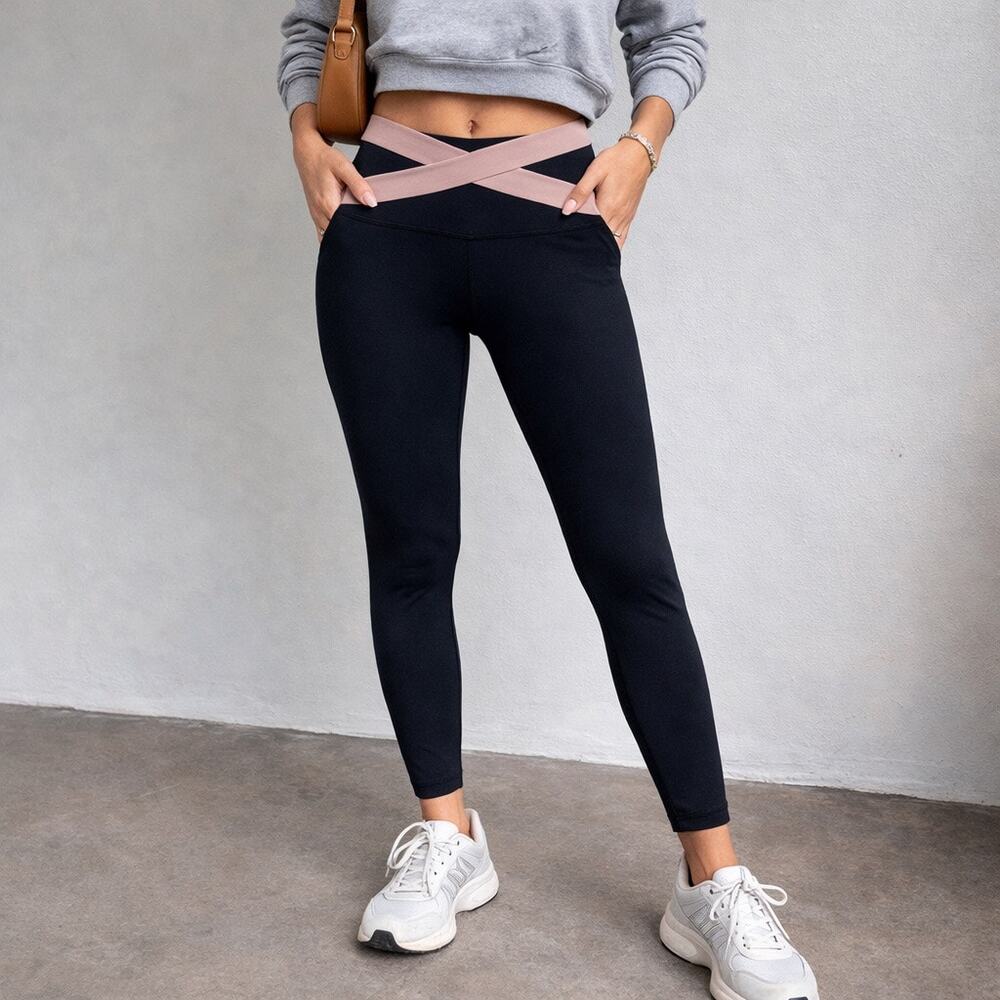 Johnny Was Onyx Criss Cross High Waist 7/8 Leggings Sz M